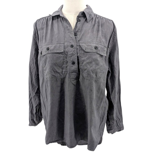 Universal Thread Tops - Lyocell‎ Utility Popover Shirt Gray Casual XS Universal Thread Oversized